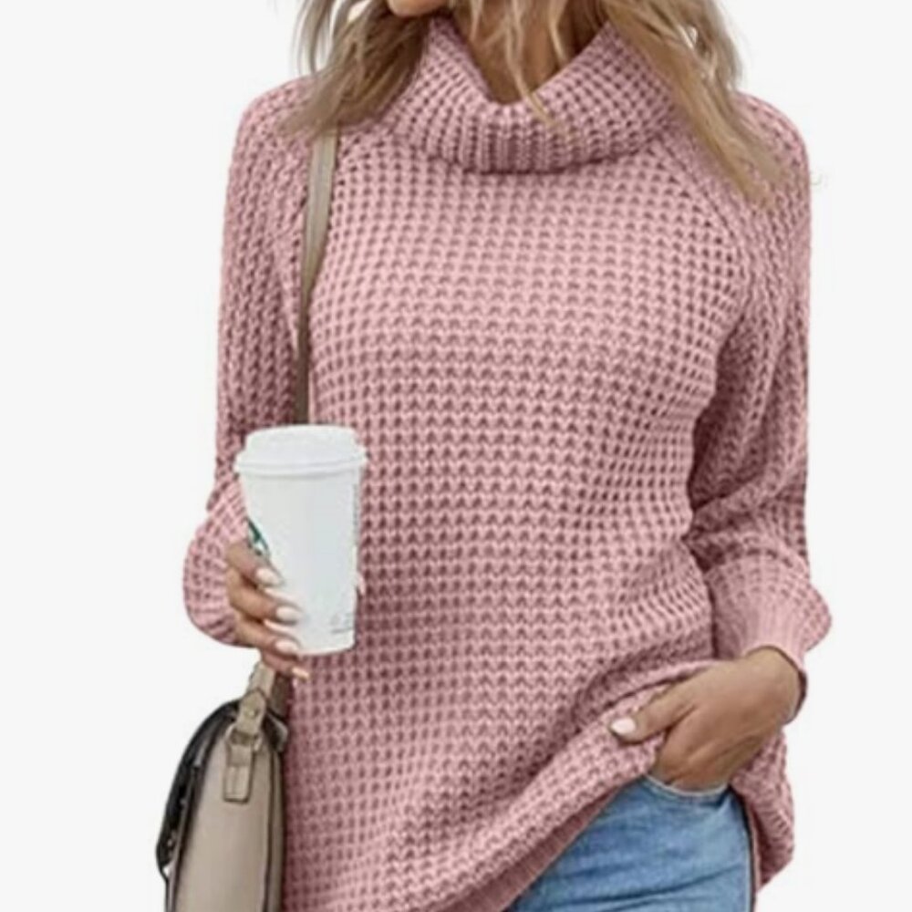 Long Sleeved Oversized Turtleneck Chunky Knit Sweater